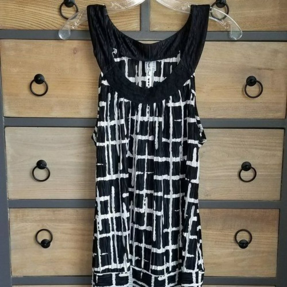 Heart Soul Black White Modern Print Sleeveless Sheer Top Banded Bottom XL